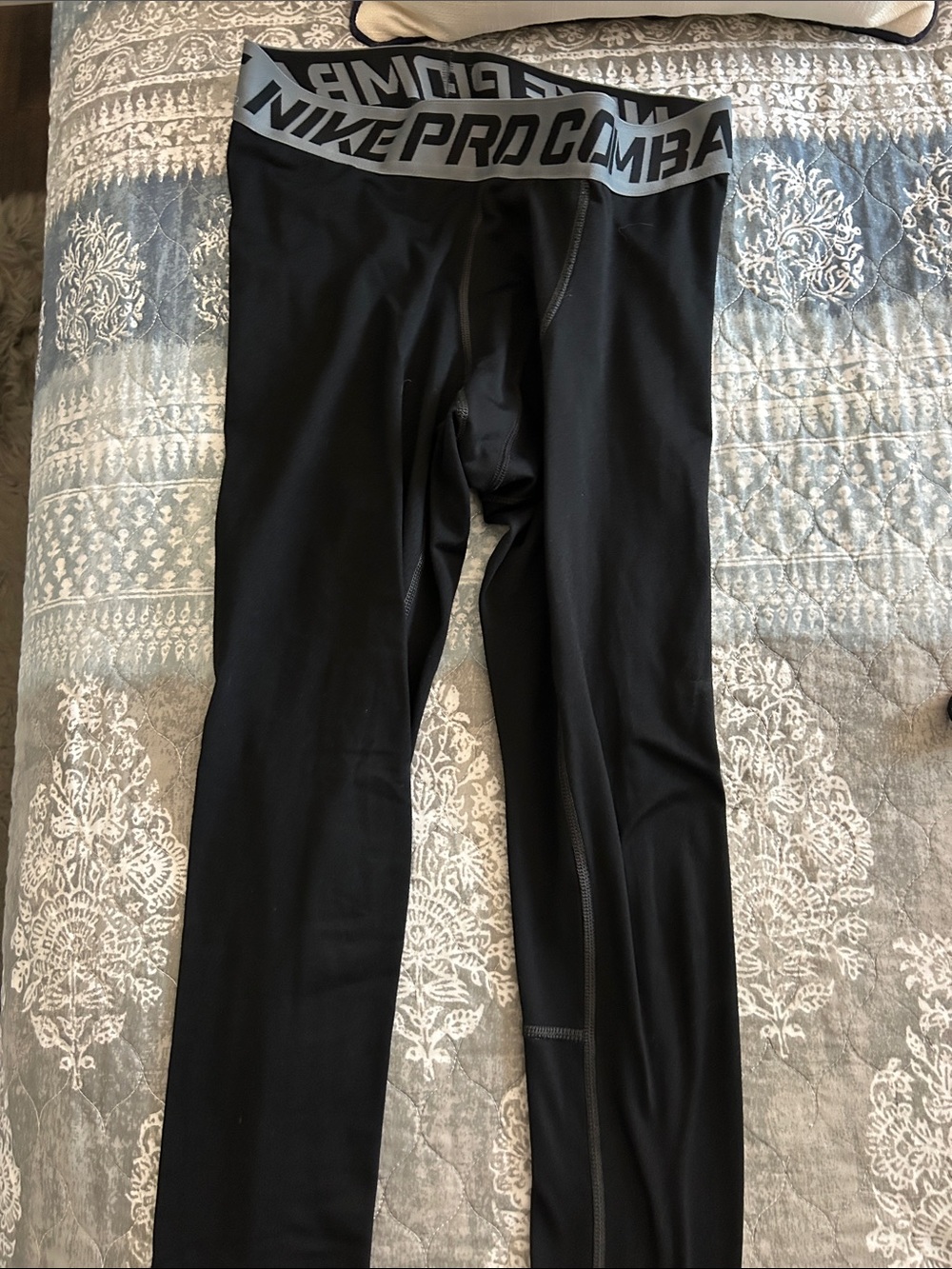 Nike Black Pro Combat Compression Tights with Gray Waistband